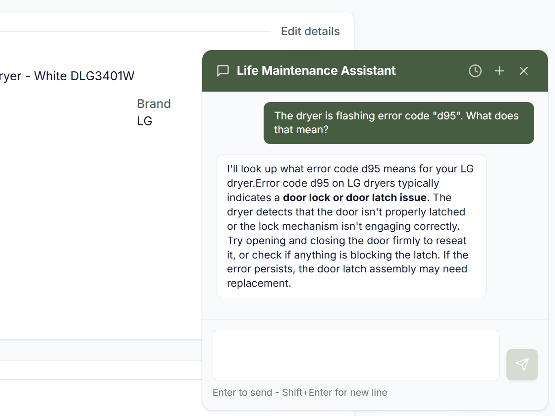AI chat answering questions about a product manual